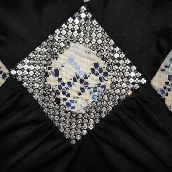 Vintage Y2K Rhinestone Embellished Keyhole Black Halter Tie Neck - Picture 8 of 14